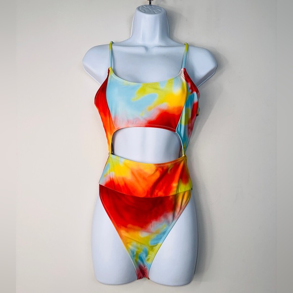 Colorful Tie Die Cutout Monokini Bathing Suit Size M - Picture 1 of 11